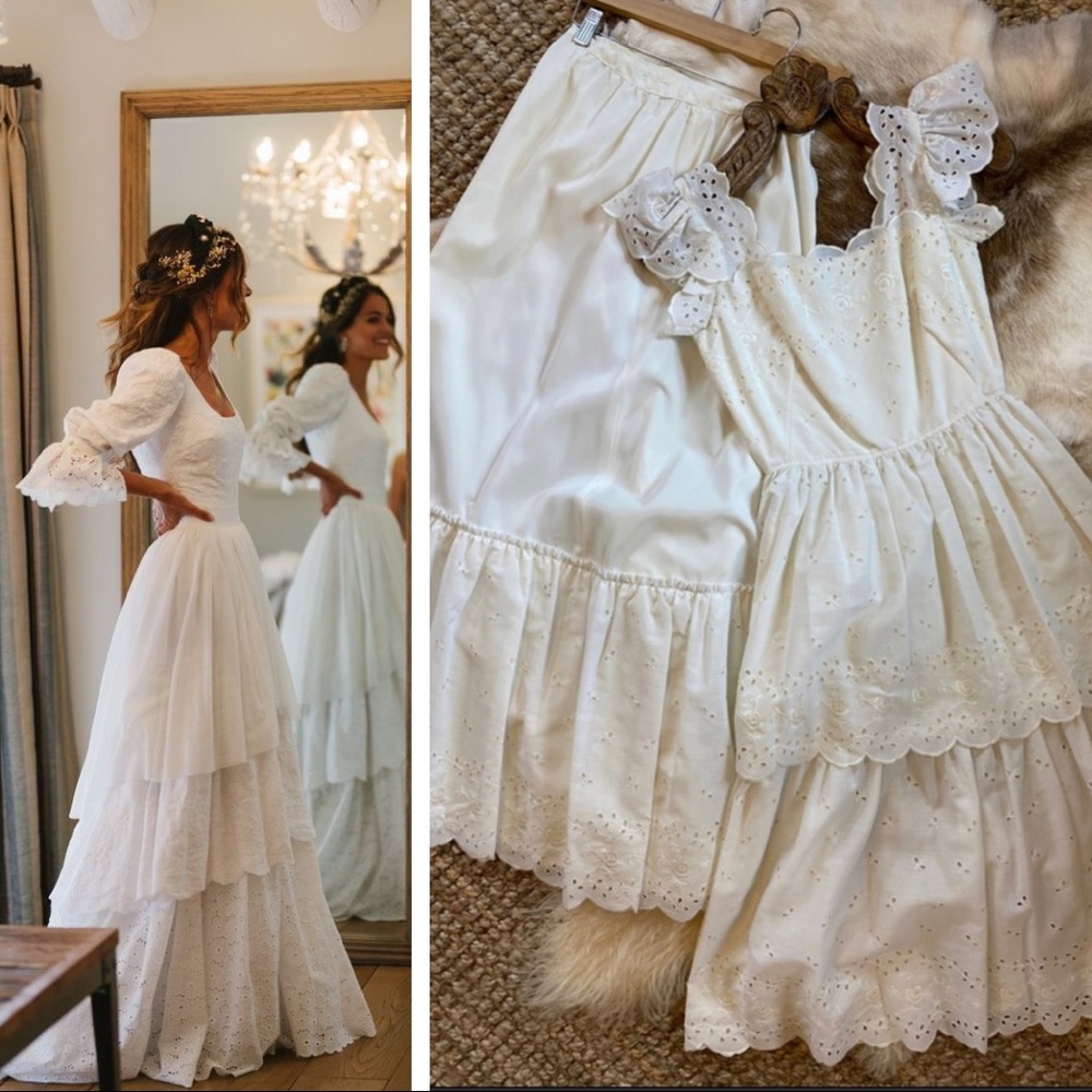 VINTAGE 2 Piece Maxi Midi Eyelet Lace Wedding Dress Skirt